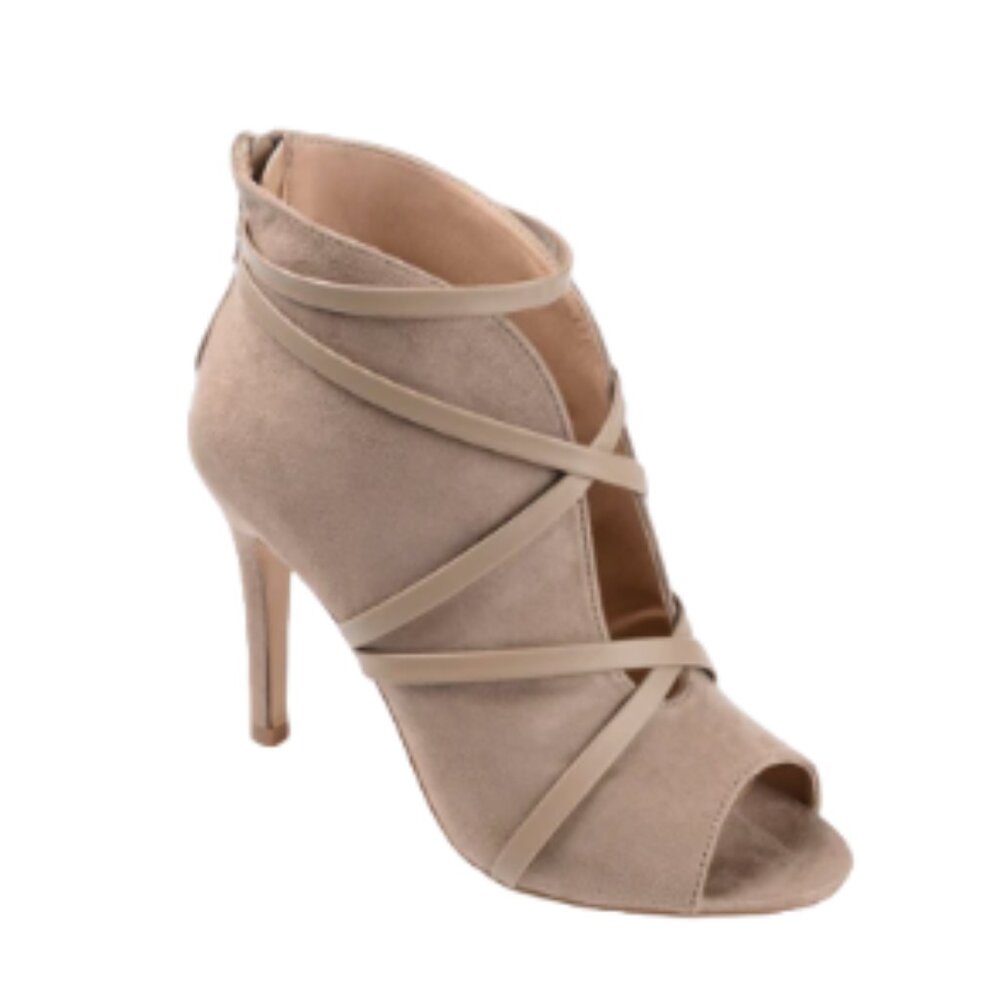 JOURNEE COLLECTION Samara Stiletto Heeled Booties, Faux Suede, Taupe, 6.5M NWT**